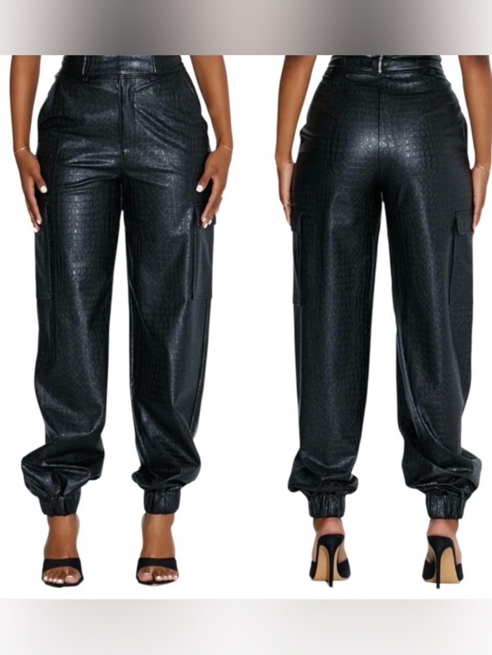 Naked Wardrobe- The Crocodile Faux Leather Joggers - Picture 2 of 10